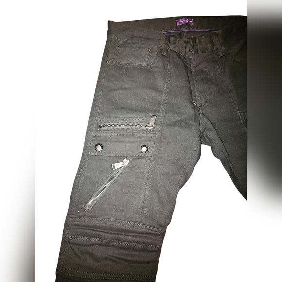 Ralph Lauren Purple Label 32 Black Cargo Biker Moto Zipper Jeans Italy Rare - Picture 11 of 11